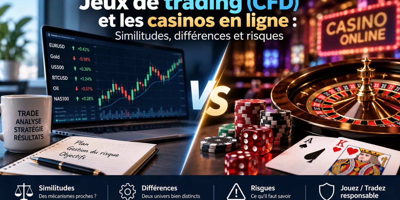 Jeux de trading (CFD) et les casinos en ligne : Similitudes, différences et risques